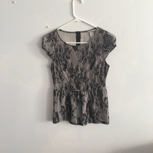 H & M brand ladies black and white lace blouse